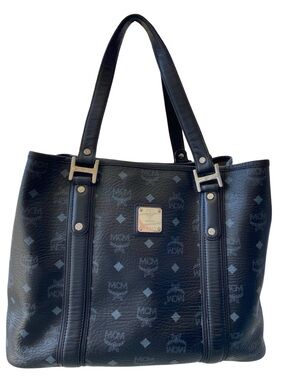 MCM Black Visetos Shopper Tote